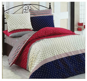 100% Cotton 6 Pieces Double Sided King Size Bed Set - Dotted & Stripes